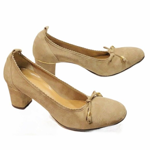 Sesto Meucci Shoes - Sesto Meucci Suede Leather Gold Trim Shoes Pumps